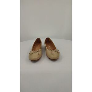 Quince Womens Italian Leather Bow Ballet Flat Tan Shoes 10